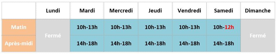 Horaires haute saison 2022